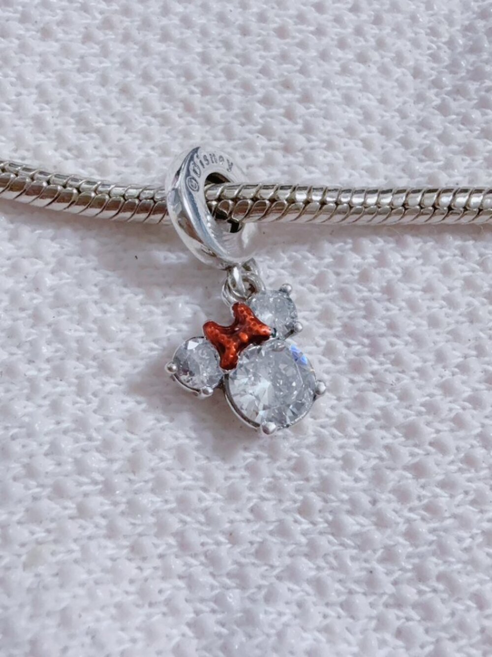 Minnie Mouse Sparkling Head Silhouette Dangle Silver Charm For Pandora Bracelet
